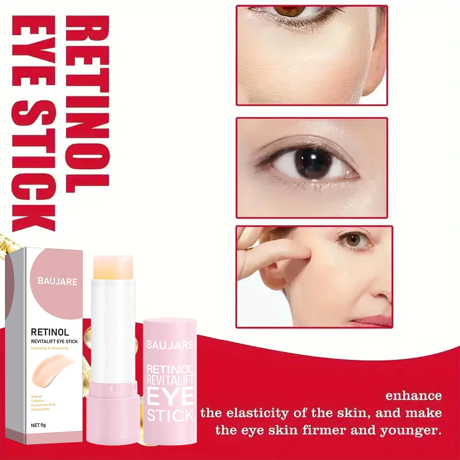 Retinol Revitalift Eye Stick, Caffeine & Hyaluronic Acid-Infused, Light Texture Moisturizes for Elastic, Smooth Eye Skin