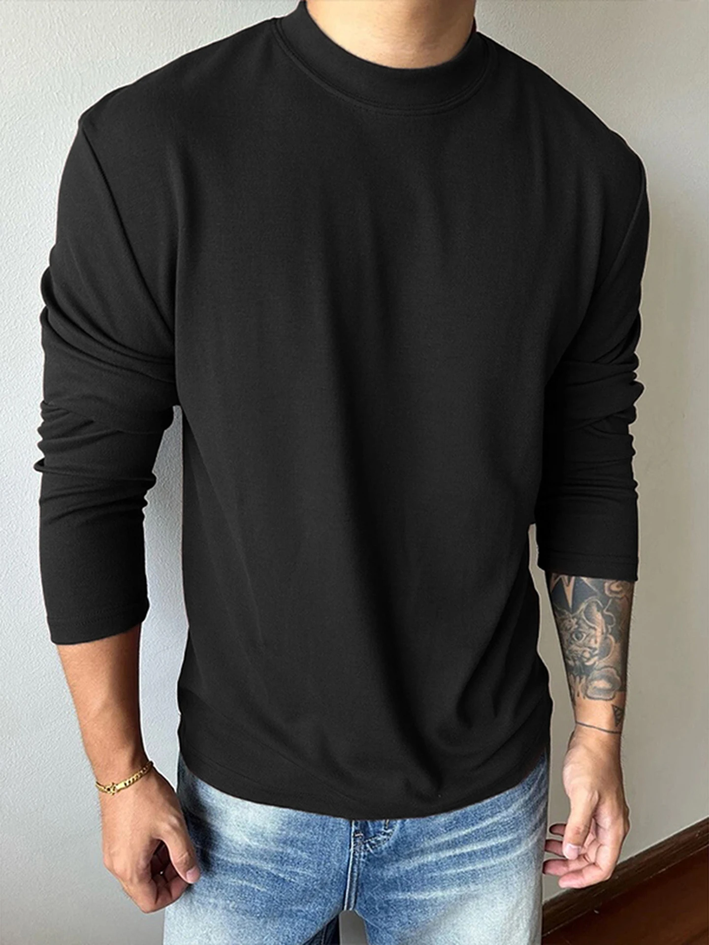 

Bla Толстовка с высоким воротником Мужская приталенная футболка Long Sve Fitn Training Base irt Осенний сезон Повседневная одежда