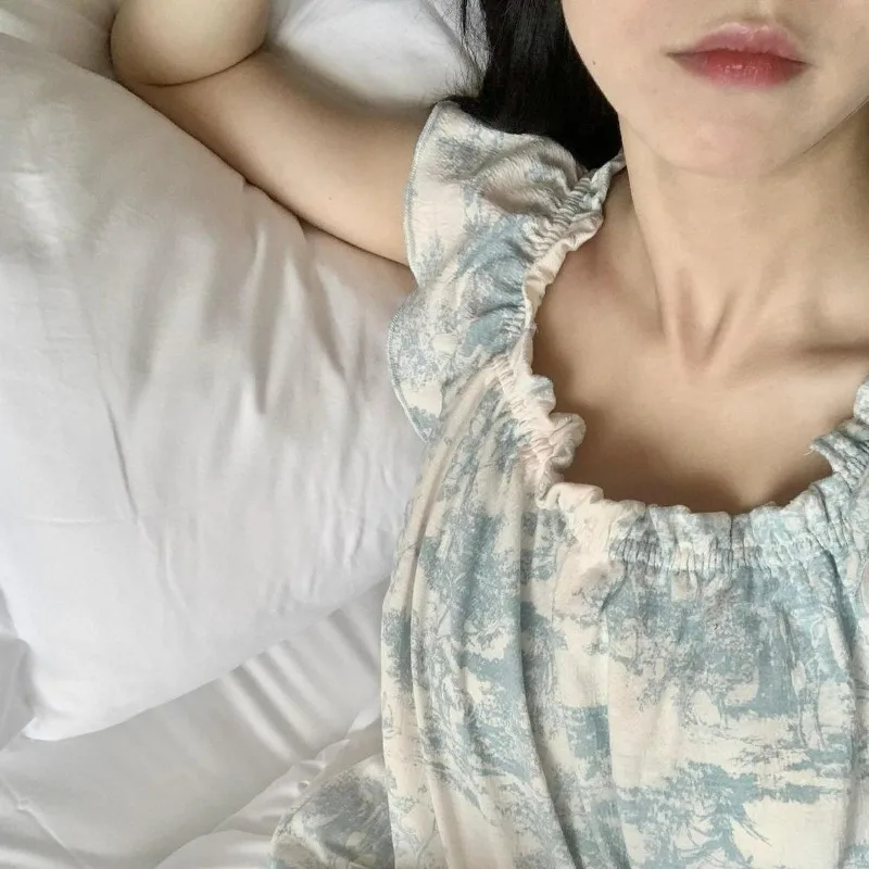 Women Nightgown Sleepwear Print Short Sleeve Night Dress Summer Night Wears Korean O-neck Sleeping One Piece Pajamas 2024 New