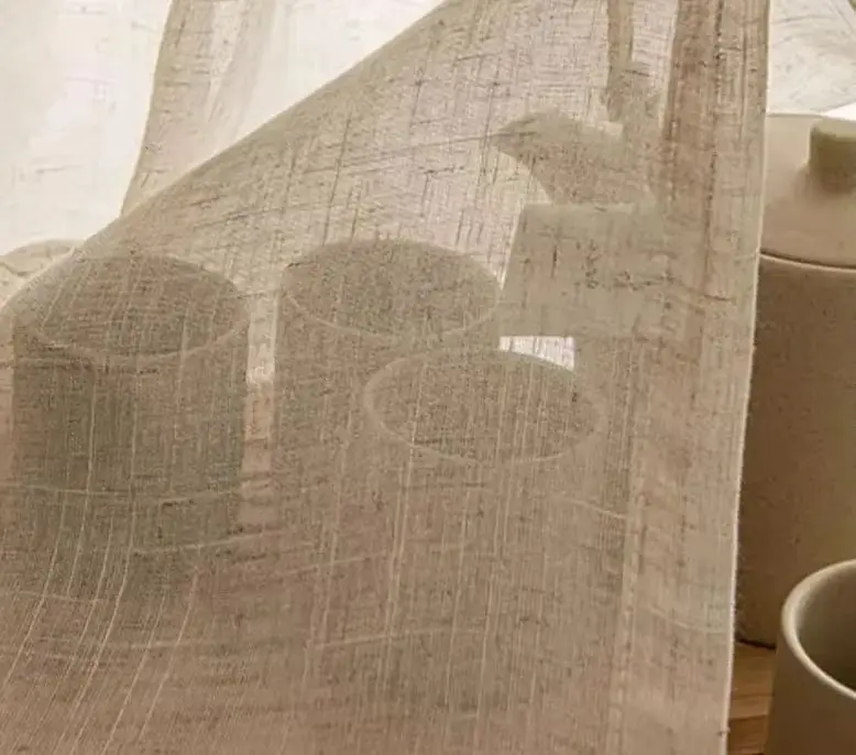 

Cotton and Linen Texture Translucent Curtains for Bedroom Living Room with UV Protection Sheer Curtain Solid Color Yarn Custom