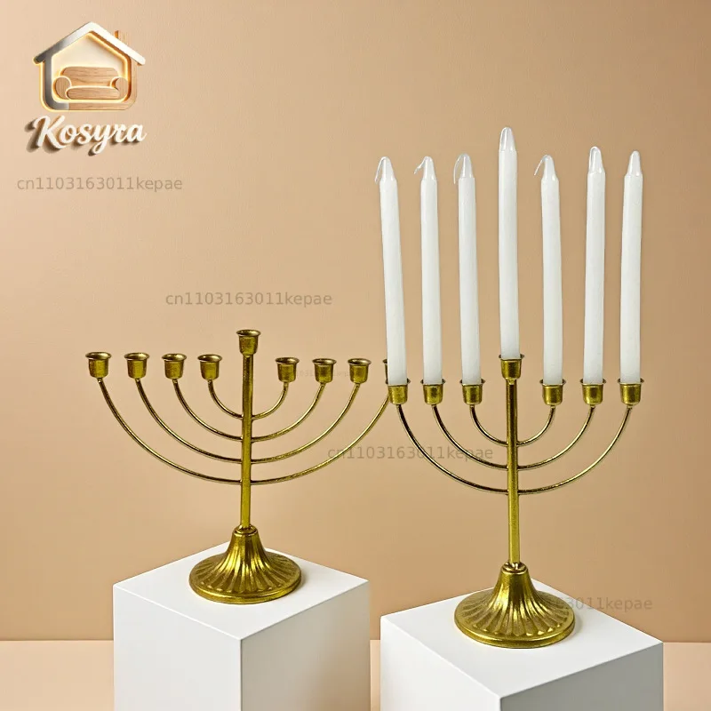 retro Hanukkah candle holder Israeli holiday decoration multi-headed candle cup gold wrought iron nine-headed candle holder