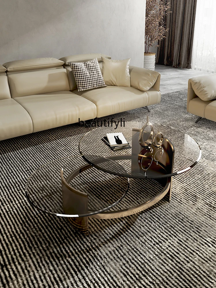 

Light Luxury Coffee Table Small Apartment round Tea Table Tempered Glass Nordic Creative Living Room Furniture