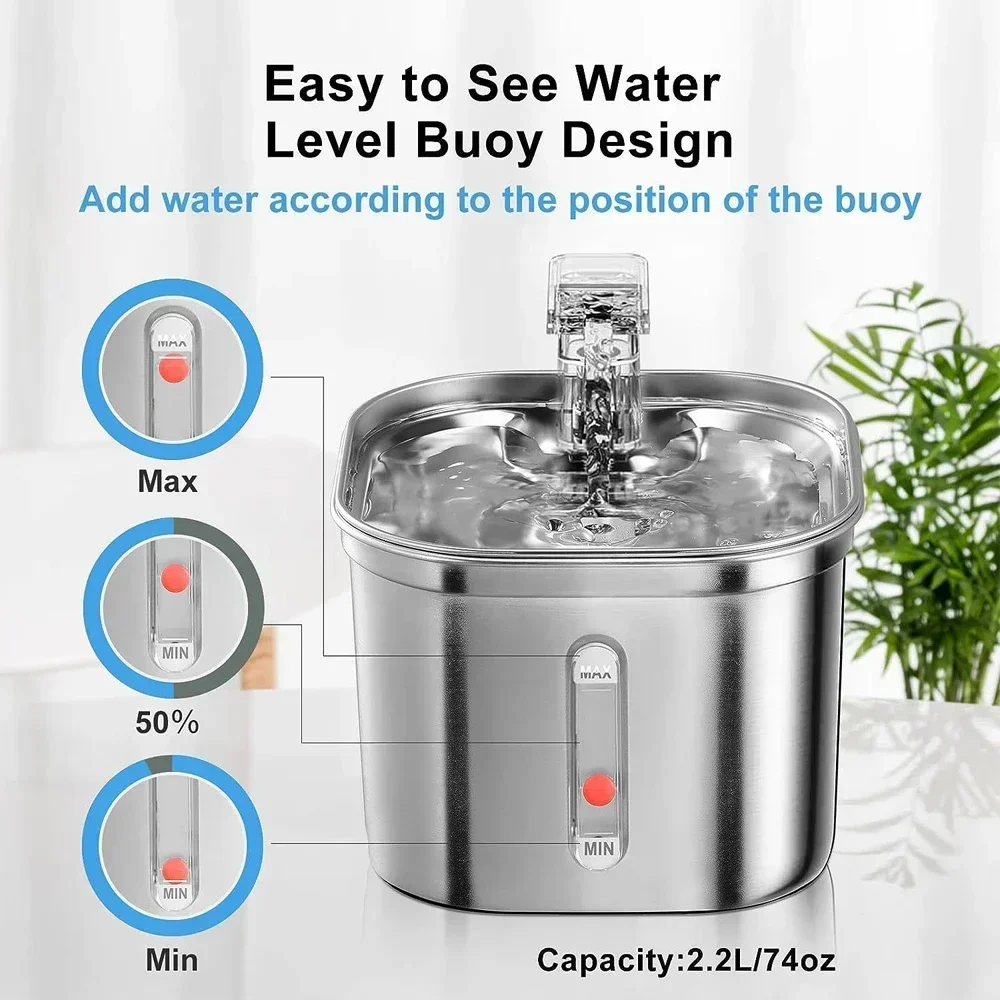 2025 New Cats Water Fountain Stainless Steel Auto Running Cat Water Drinker With Filter Motion Sensor Transparent Pets Drinking