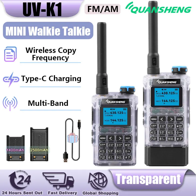 QUANSHENG UV-K1 Mini Walkie Talkie 2MB Flash UHF VHF Wireless Copy Frequency USB-C Charging NOAA Long Range Portable TwoWayRadio