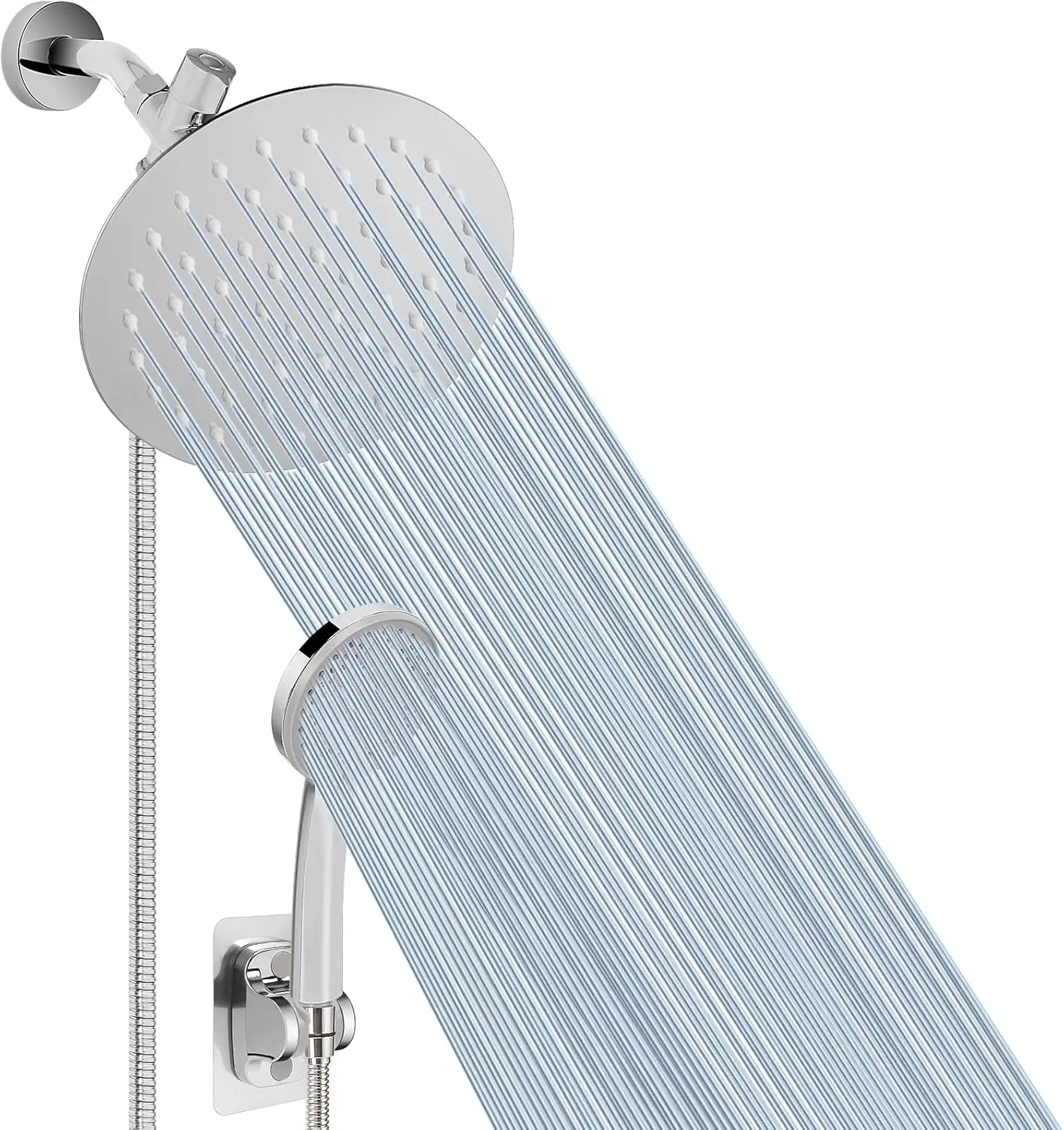 

Shower Head with Hose, High-Pressure 8" Rain Shower and 5-Setting Handheld Spray Combo with Push Button Flow Control