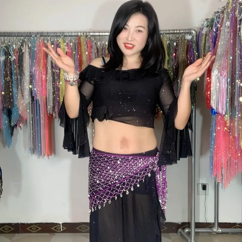 

Customized Belly Dance Waist Chain Handmade Fishing Net Triangle Scarf Oriental Dance Hip Scarf Waist Scarf Belt Chest Mat Acces