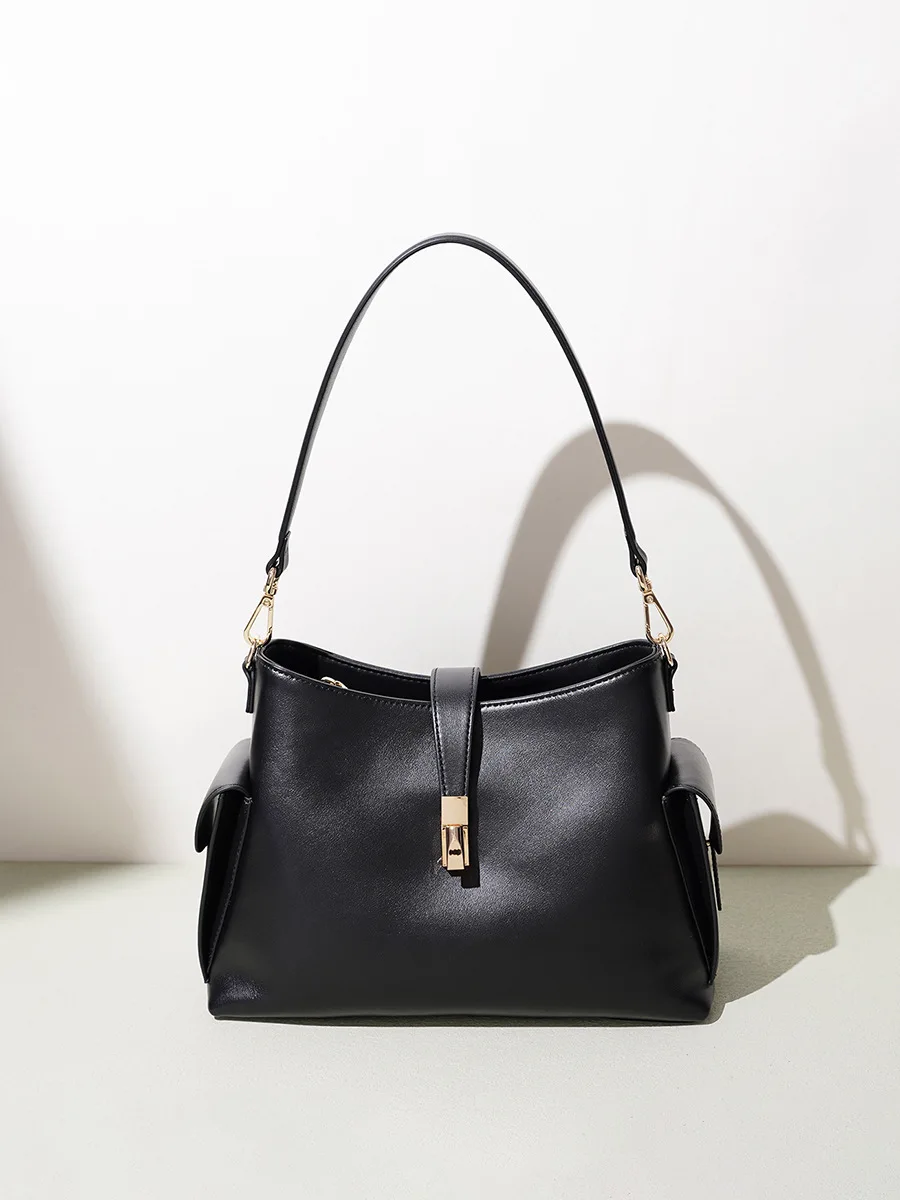 New Women’s Bucket Bag Senior Sense Niche Genuine Leather Bucket Bag Fashion Simple Large Capacity Versatile Women Shoulder Bag