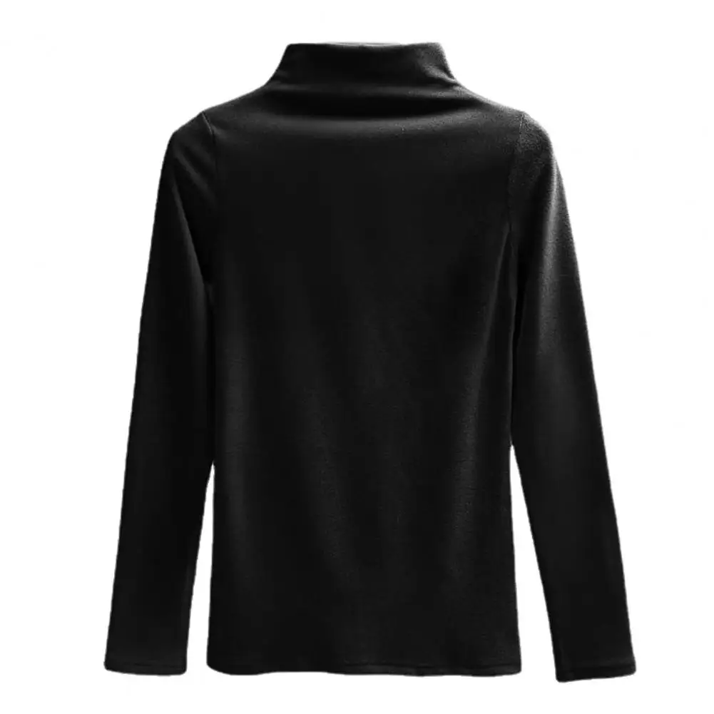 Winter Women Undershirt Slim Fit Half High Collar Long Sleeves Bottoming Blouse Thickened Fleece Lined Pure Color Thermal Top