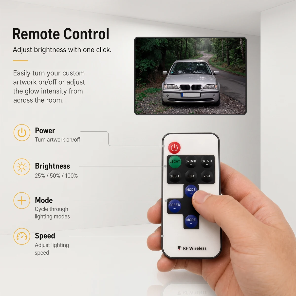 Customizable car art pieces with color-changing functionality via USB remote control,  can be hung in garages, bars, and rooms. - view 6