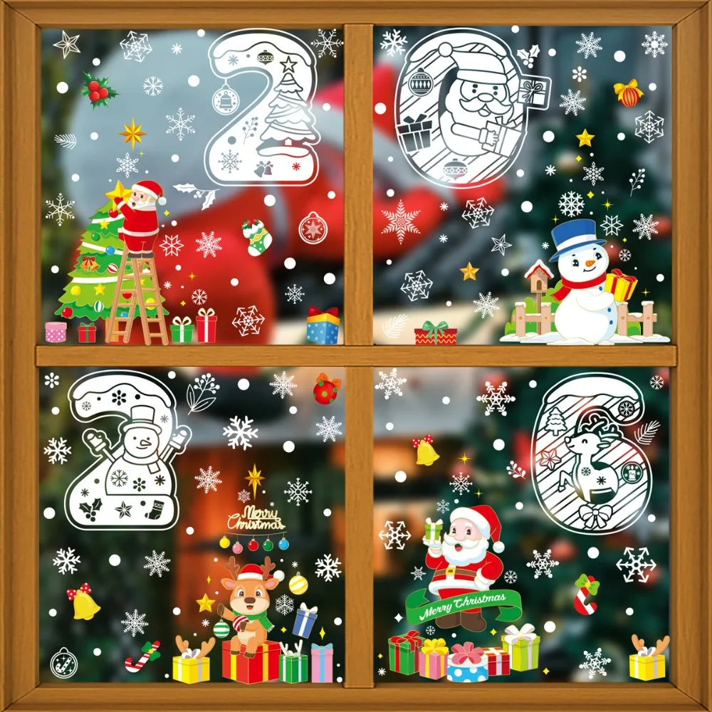 

Santa Claus Christmas Window Sticker Elk Snowman DIY Decal Electrostatic Glass Sticker Cartoon PVC 2026 Merry Christmas Sticker