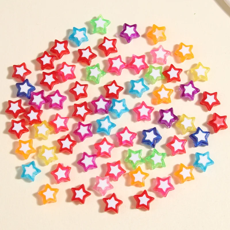 50pcs 10x9mm Random Mixed Colorful Acrylic Star Pentagram Beads Charms Loose Spacer Beads For DIY Jewelry Bracelet Necklace