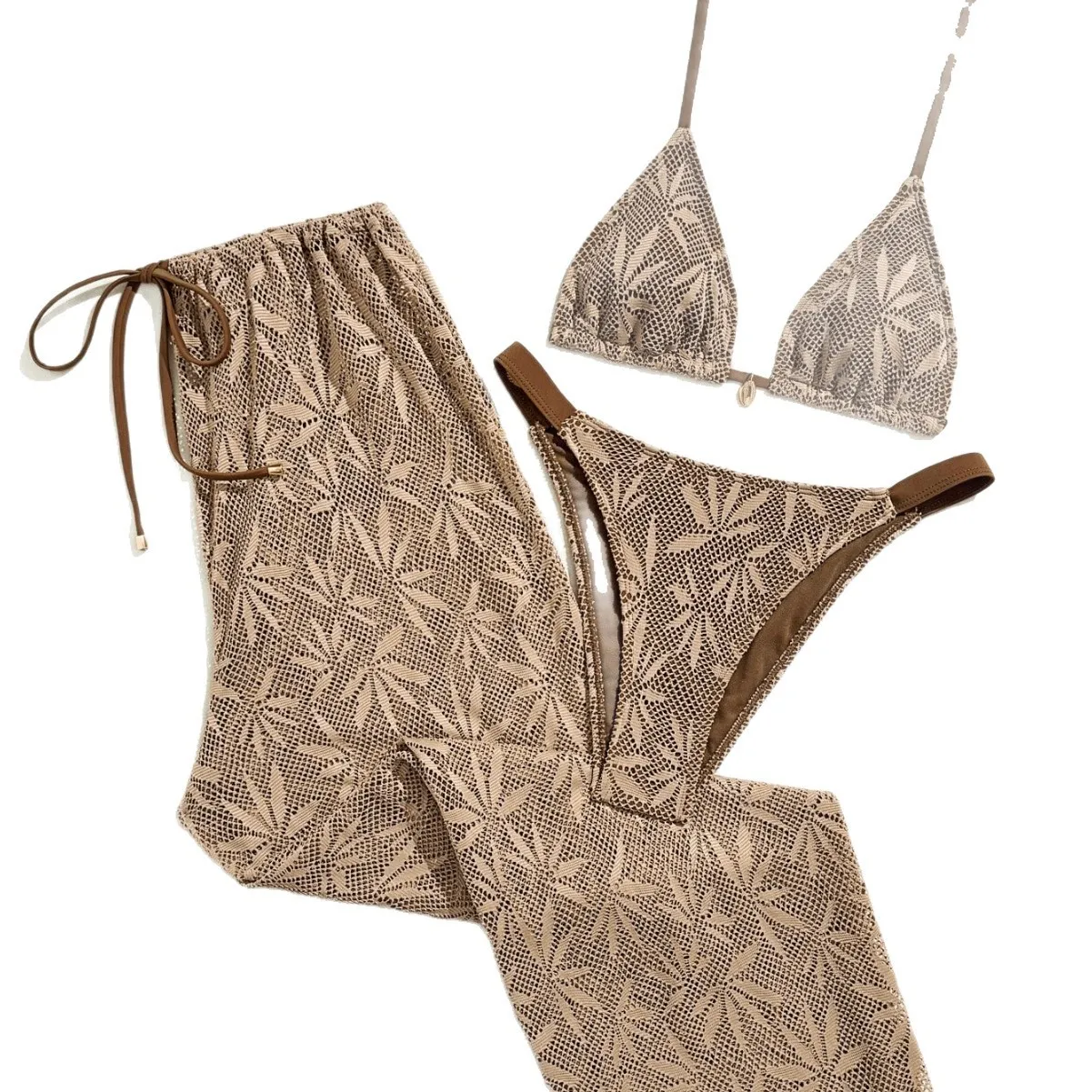 Swimwear 2026 Bikini Woman Triangle Top Thong Bottom Bikinis High Waist Leaf Pattern Swimsuit Tie Side Two Piece Swimsuit