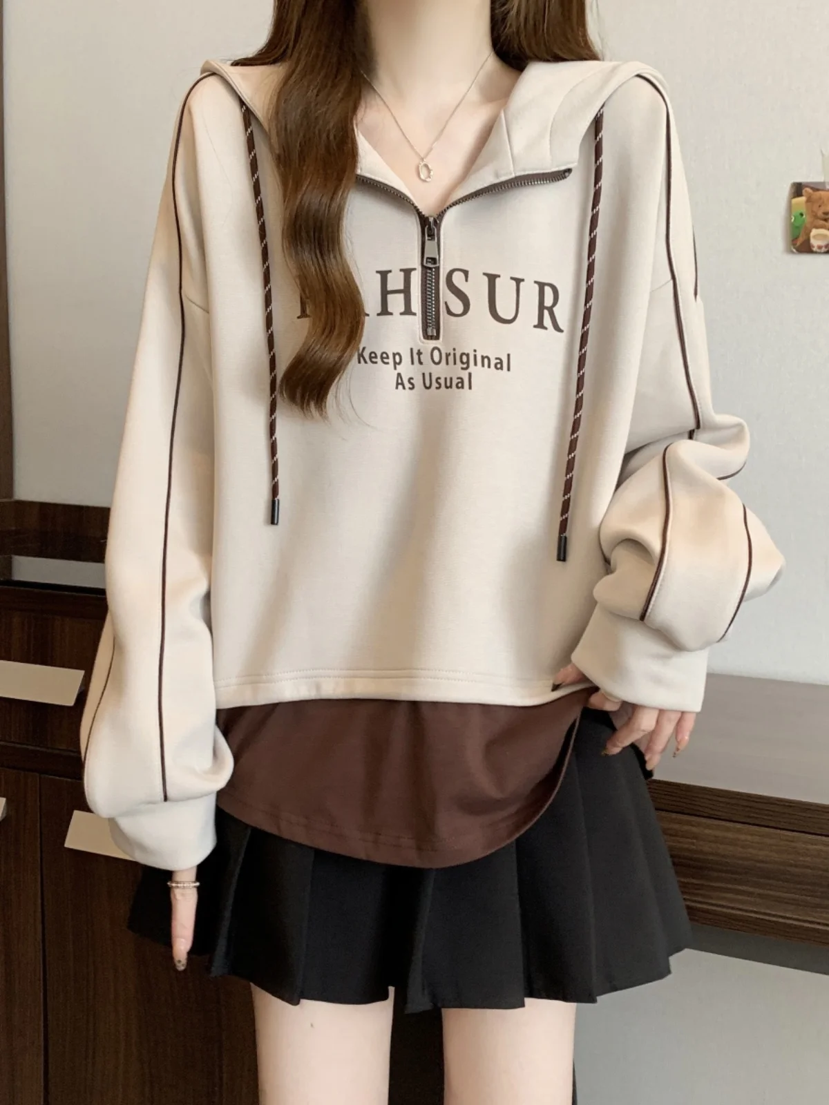 

Весна 2026: Модный женский худи с длинным рукавом больших размеров, стройнящий топ, трендовый комплект, повседневный, удобный, свободного кроя