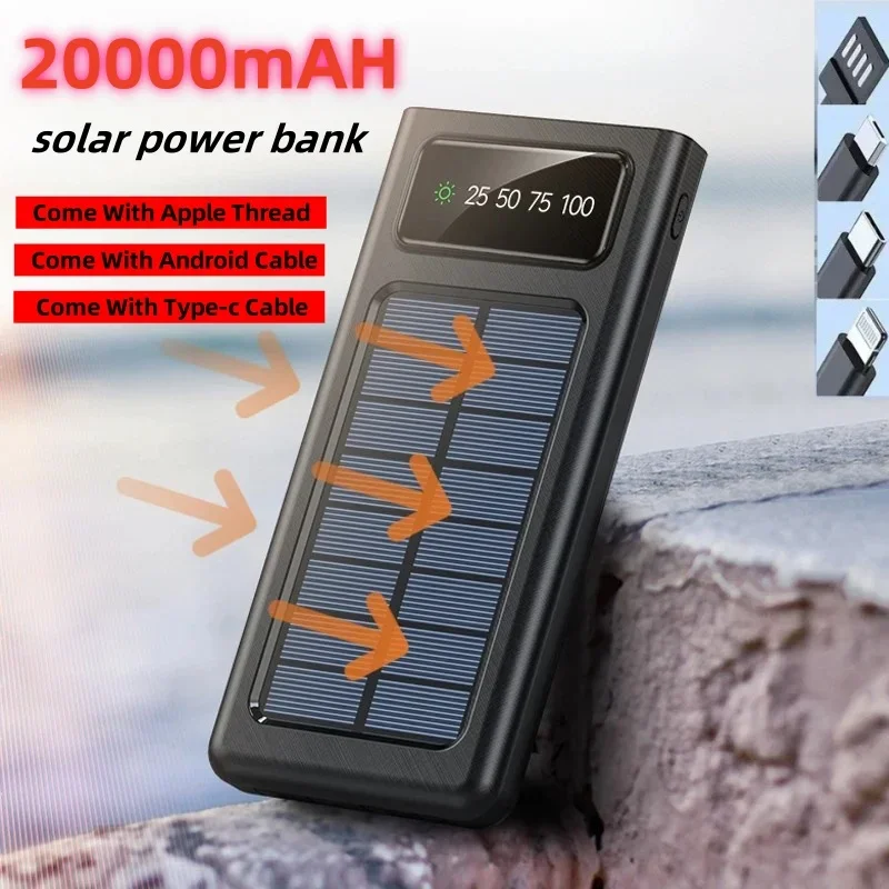 200000mAh Ultra-Large Capacity Power Bank Solar Charging Power Bank Comes With Four Wires Suitable For Samsung Apple Huawei