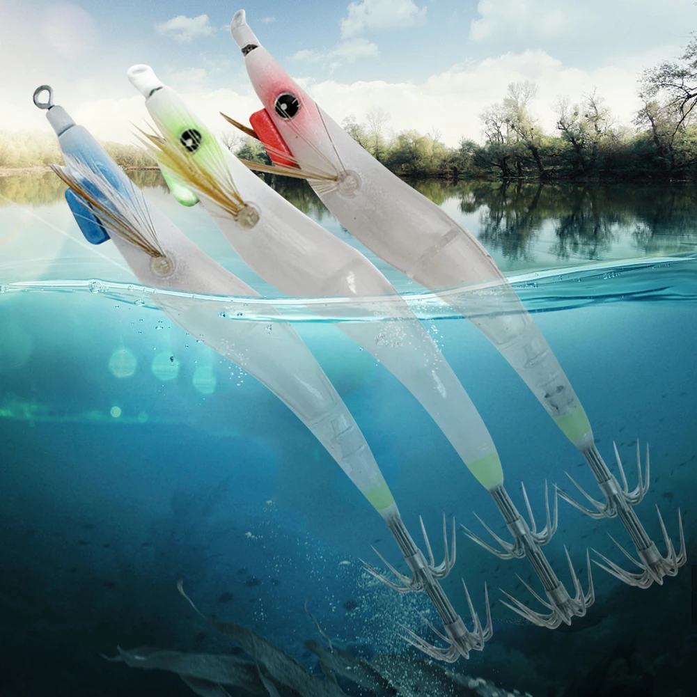 Luminous Lure Hard Shrimp Bait Simulation with Squid Jig Hook UV Wood Egi Shrimp Fishing Lure Octopus Cuttlefish Fishing Bait