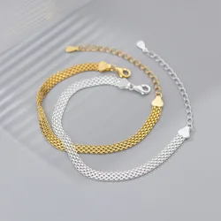 La Monada 15.5+4.5cm Simple Bracelets For Women Silver 925 Geometry Wide Face Weaving Sterling 925 Silver Women's Bracelet