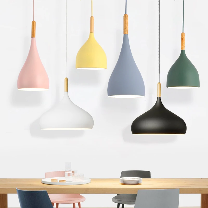 

Creative Restaurant E27 Pendant Light, Colorful Macaron Lampshade Living Dinning Room Bar Modern Hanging Lighting