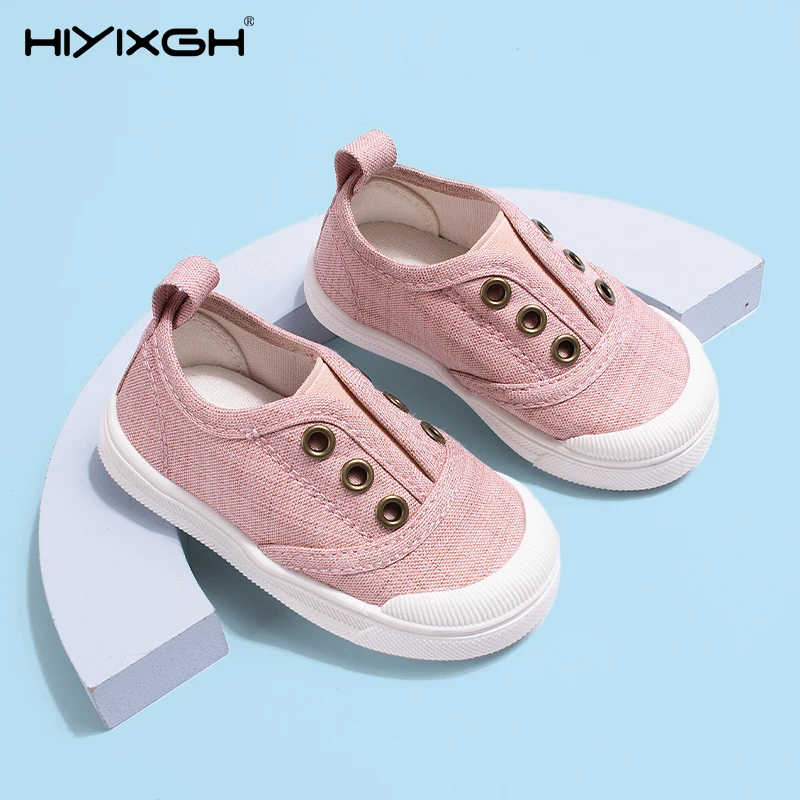 

New Arrival Kids Fashionable Anti-Slip Adjustable Strap Slip-On Canvas Shoes with Eyelet Boys Girls