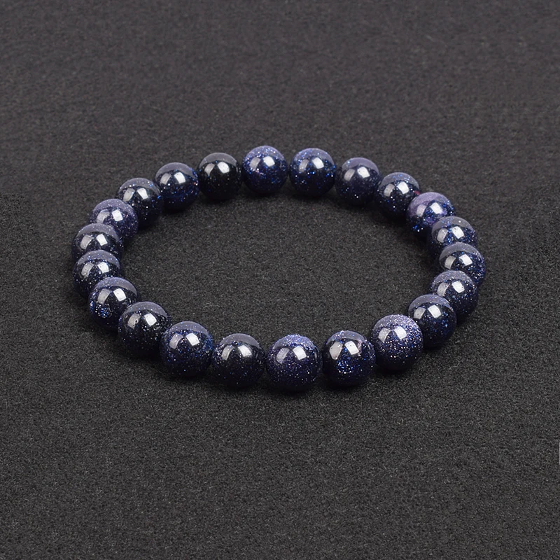 Natural Blue SandStone Round Beads Bracelet & Bangle 4-12 MM Blue Green Golden Sand Stone Fashion Starry Sky Wrist Jewelry Gift