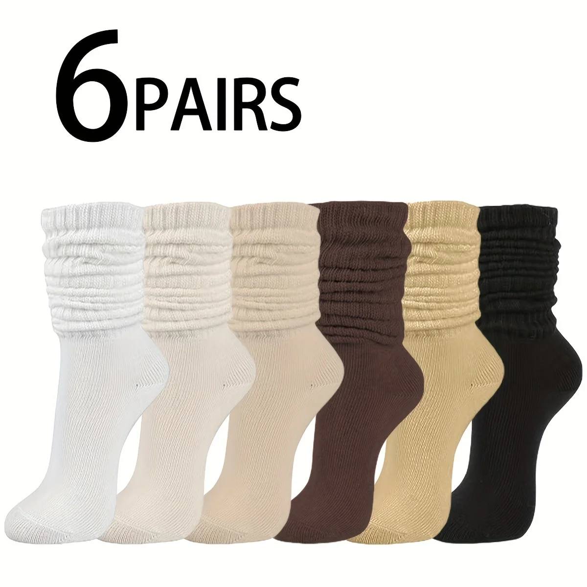 6 pairs of medium length socks, stacked socks, versatile and fashionable for daily wear, shopping, and holiday relaxation