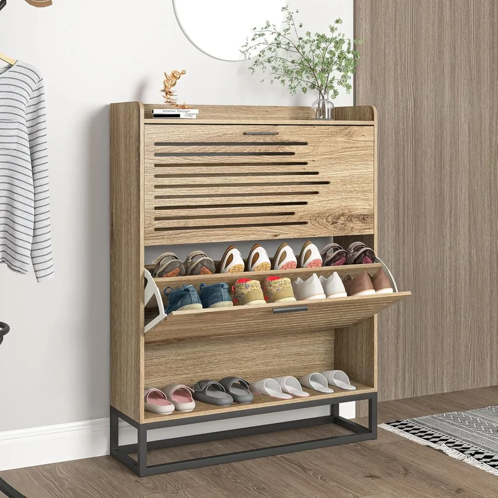 

Shoe Storage Cabinet for Entryway, Narrow Shoe Cabinet with Drawers, Slim Shoe Rack Cabinet with Storage Shelf and Top Cubby