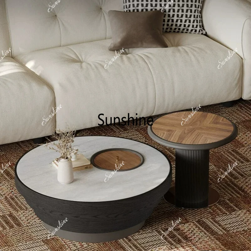 Retro living room household round coffee table light luxury high-end small apartment coffee table