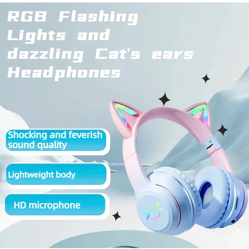 

Wireless Bluetooth5.1 Earphone Non Inductive Delay RGB Glow Shock bass Lithe Design Headset Computer Phone MP3 For Girls Gifts