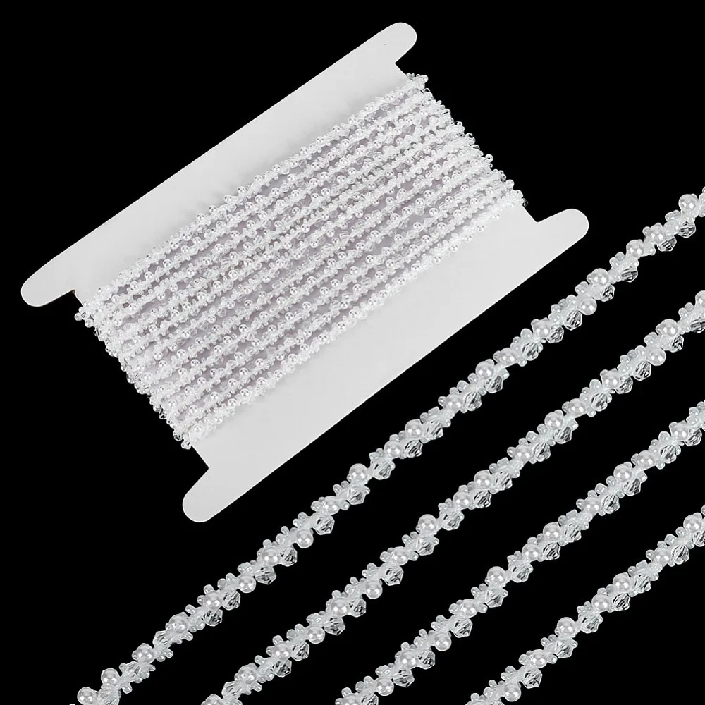 4.9 Yards Polyester Lace Ribbon with Plastic Beads White 1/4 inch(6mm)