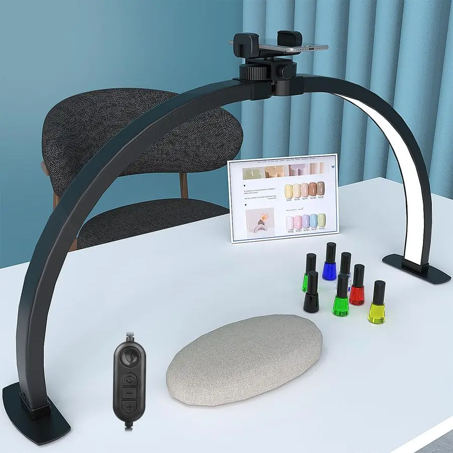 

Половина луны для стола для ногтей, Tech Light для ногтей 29 дюймов, 40 Вт, с подставкой для телефона, 10 регулируемых яркости, 3-цветная светодиодная лампа