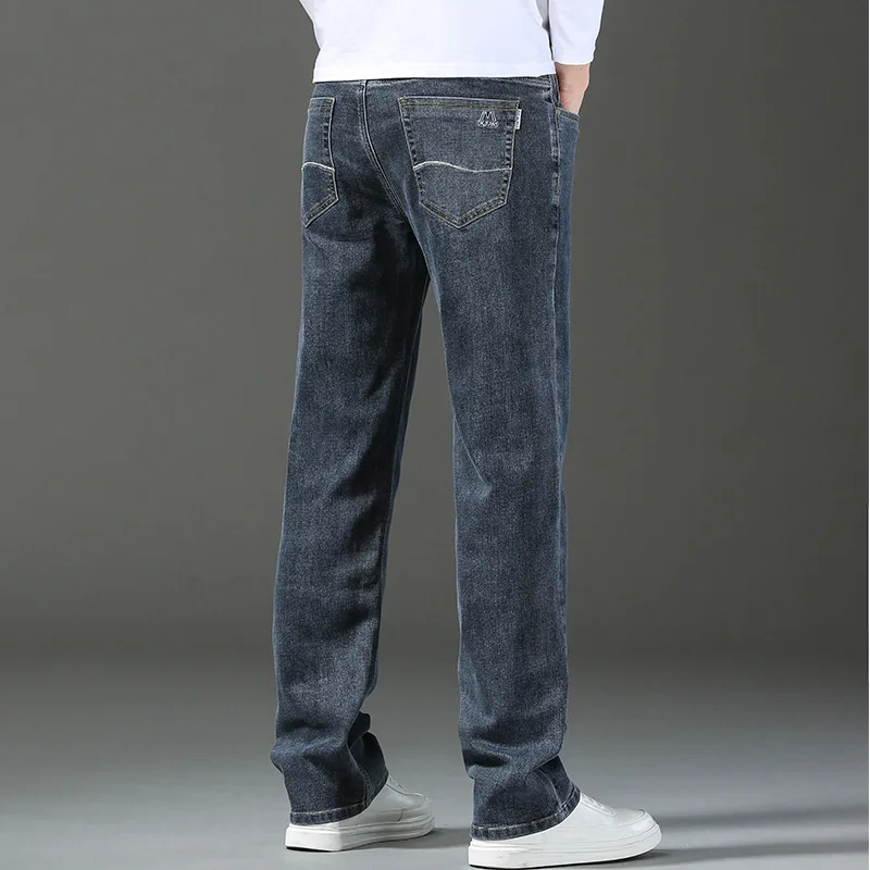 2024 Spring New Men\'s Stretch Loose Jeans Classic Brand Straight Business Casual Elastic Waist Denim Trousers Plus Size 42 44 46