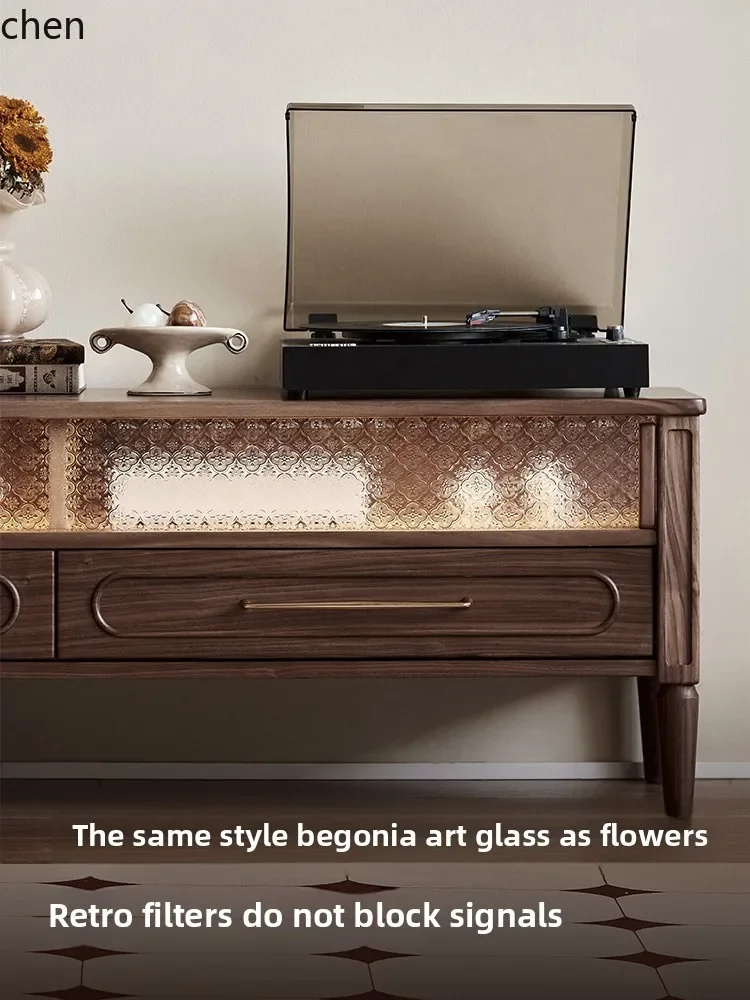 TV side cabinet combination black walnut storage storage integrated medieval retro living room