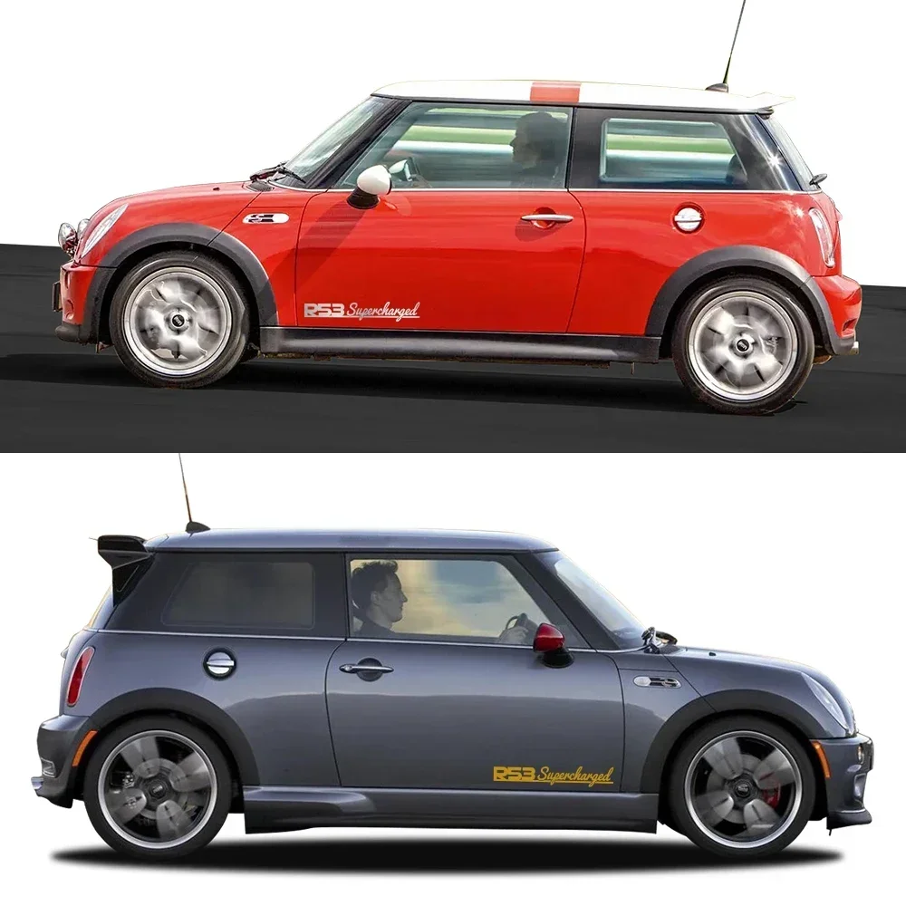 2Pcs R53 Supercharged Lettering Car Sticker Waterproof Vinyl Decal For Car Side Door Body Auto Exterior Decor Parts