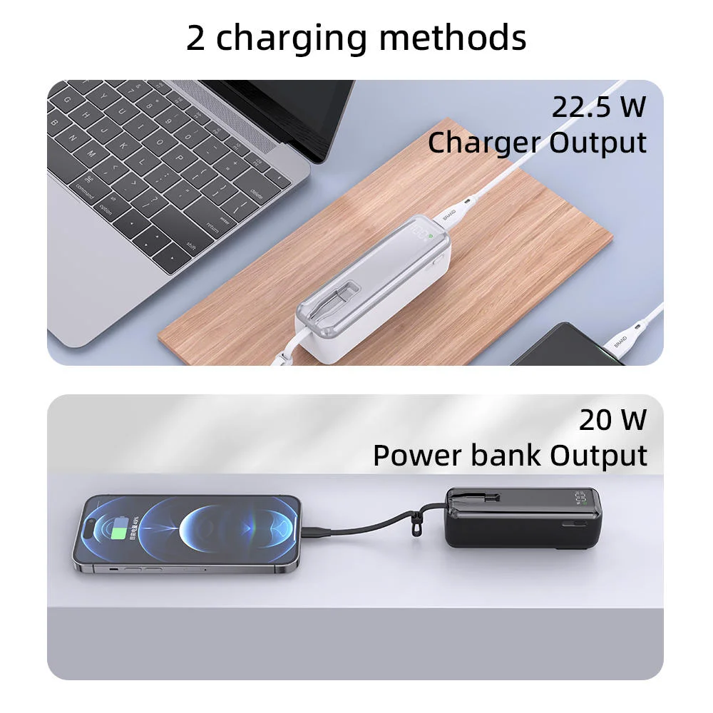 5000mAh Portable Power Bank with Cable Plug Charger 20W Fast Charging Mini Battery For iPhone 16 15 14 13 12 Samsung Xiaomi