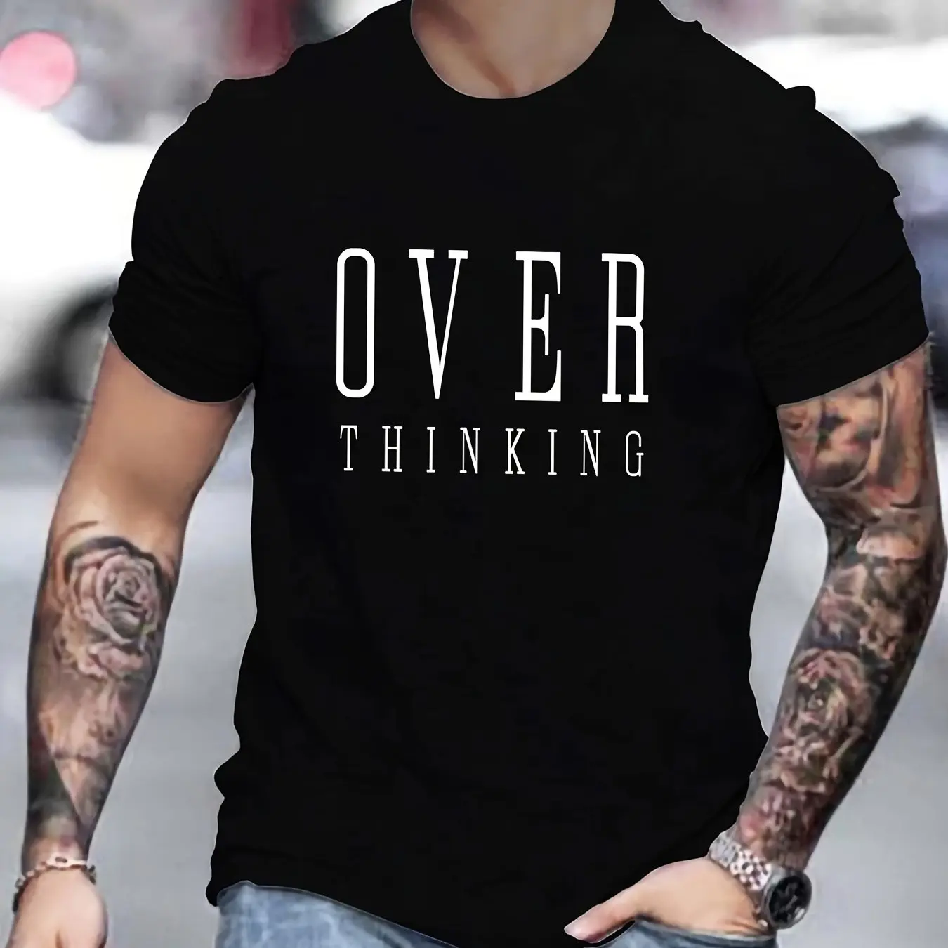 

'Over Thinking' Tee Stylish Print T-shirt 100% Cotton Men's Casual Multicolor Loose Short Sleeve Shirt