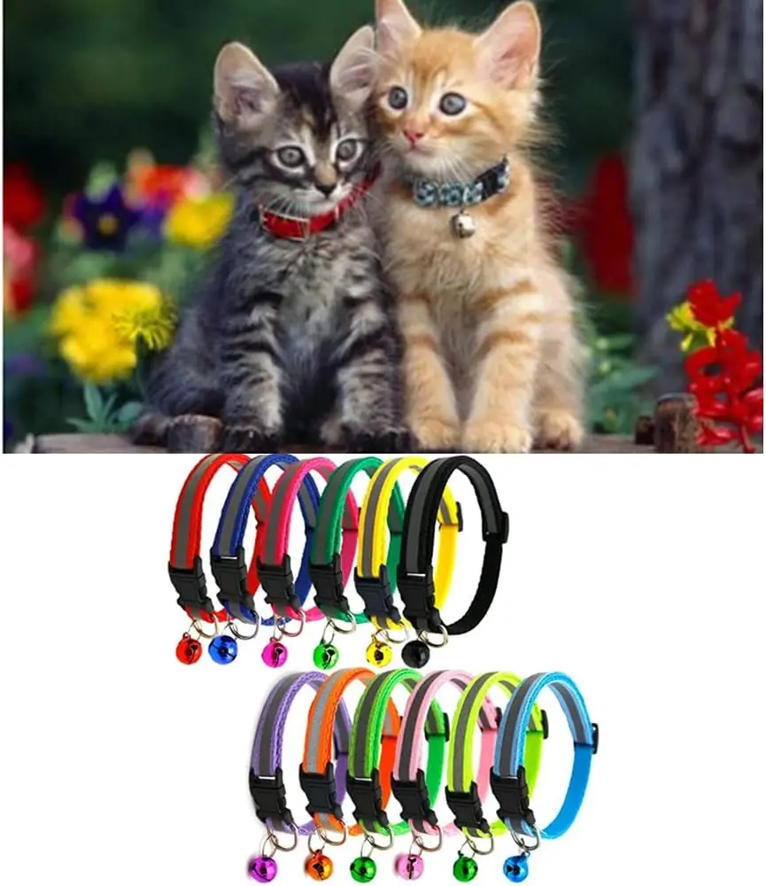 Cat Collar With Bell Adjustable Cat Necklace Pet Reflective Patch Collars 19-32cm for Cats Dog Collar Cats Accessories