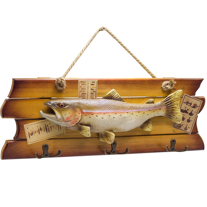 Mediterranean 3D solid wood listing creative European key hook wooden ocean fish pendant wall decoration