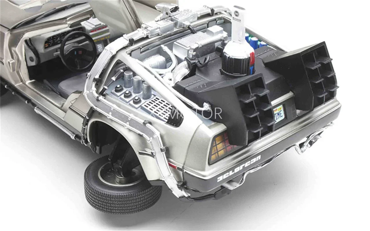 Sunstar 1/18 For DeLorean DMC-12 Diecast Model Car Back to future II car Time Machine Fold wheel Hobby Gifts Collection Display