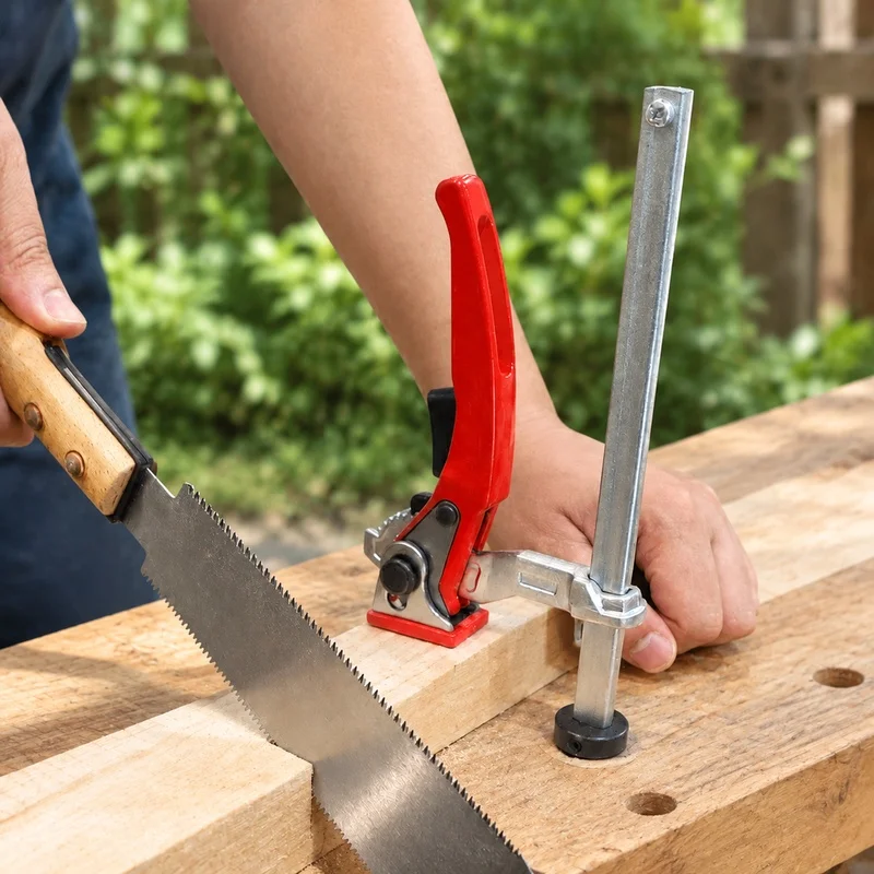 Ratchet Handle Wood Clamp for Benchtop, Fast-Release Hold-Down Clip Fits 16-28mm Drill Holes, Sturdy Desktop Tool