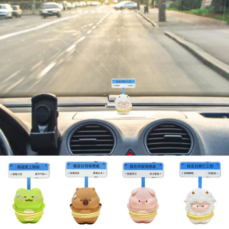 Cute Dash Car Decor Sweaty Design Cute Car Capybara Ornament Text Sign Design Resin Sheep Pig Green Frog Decor For Mood Helper