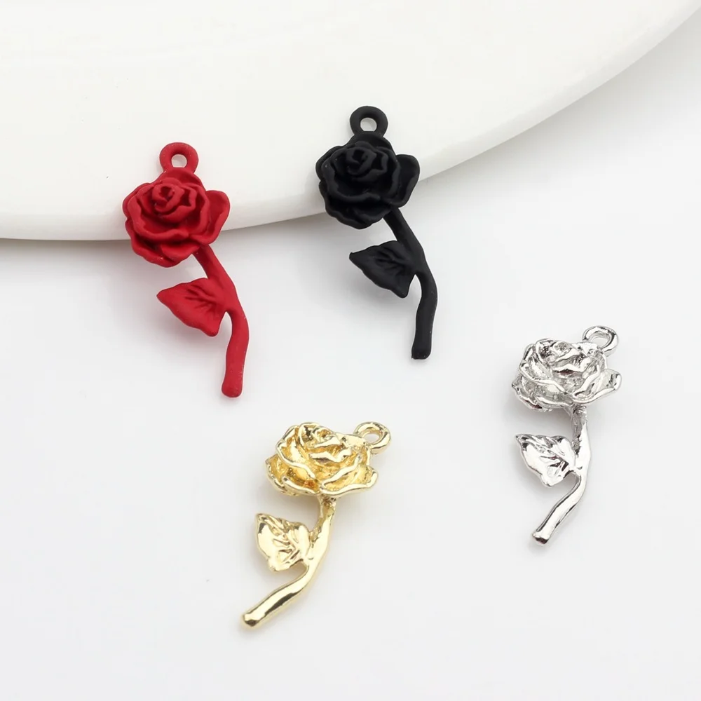 2pcs New Alloy Spray Paint Small Rose Pendant Small Pendant DIY Earrings Material Accessories