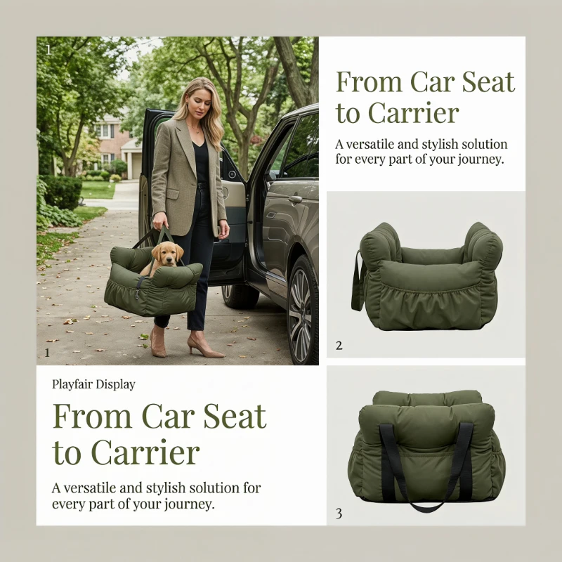 Washable Dog Car Seat Non Slip Pet Travel Bed with Safety Belt for Small Dogs Safe Car Journeys