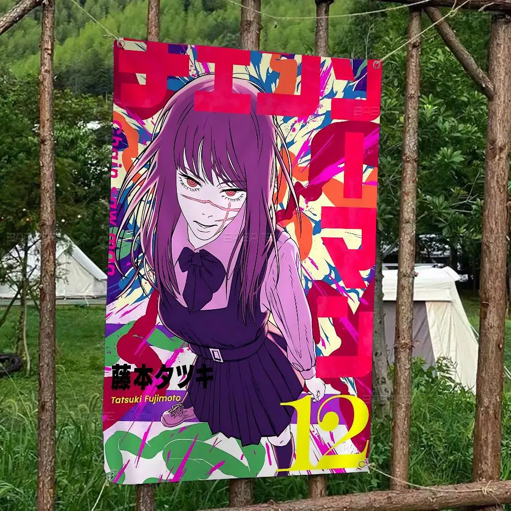 Amine Girl Mitaka Asa Chainsaw Man DIY Flag For Family Group Photo Living Room Home Dorm Decor Wall Art Decor Banner