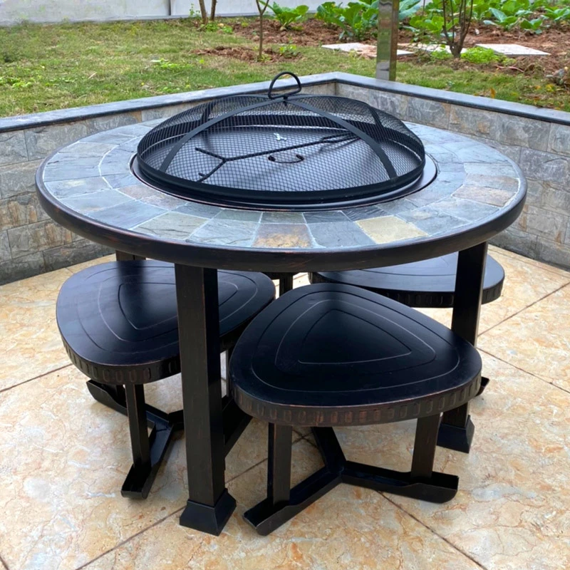 Zili Barbecue Table and Chair Iron Art Combination Courtyard Garden Home