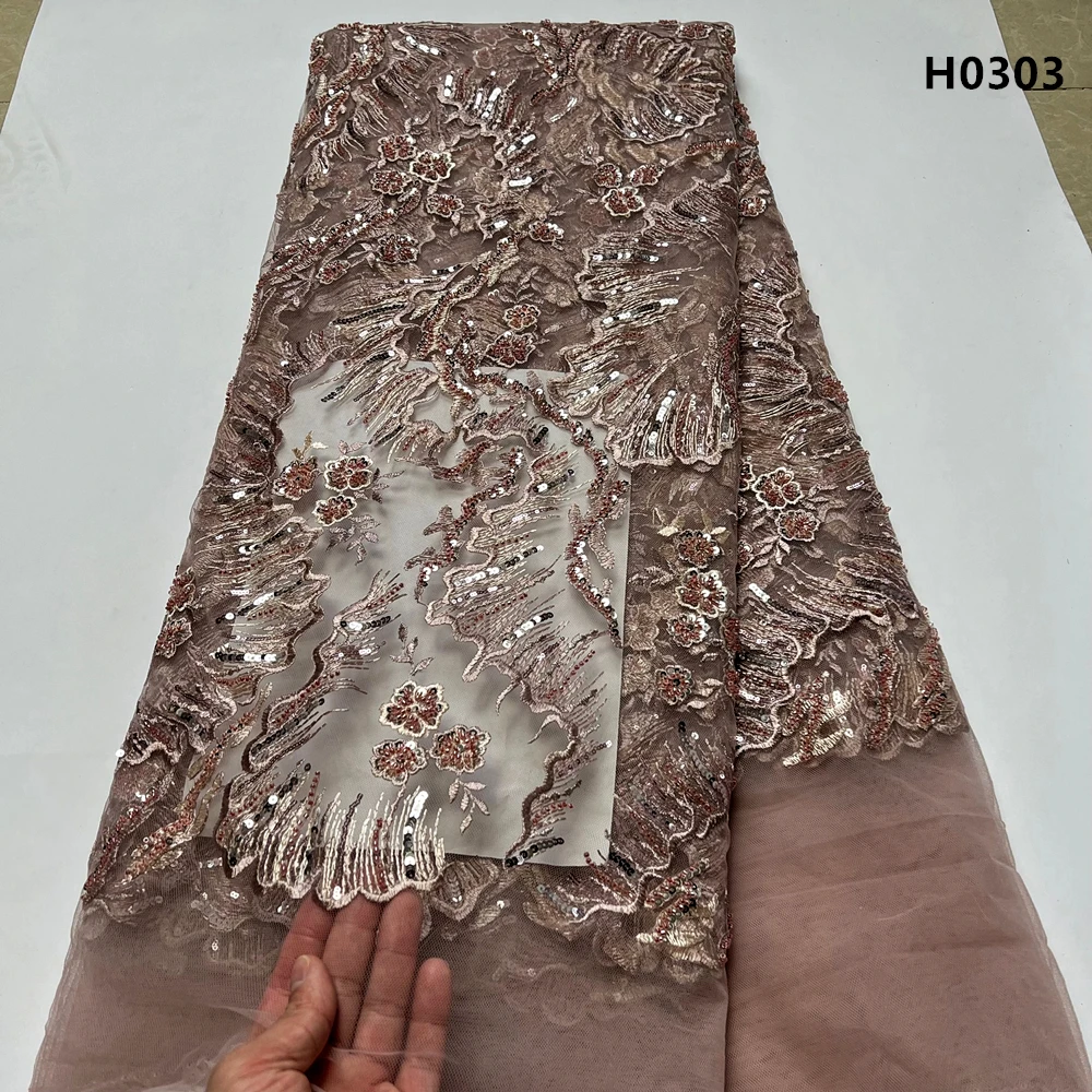 

African Nigerian Tulle Lace Fabric, Sequins Embroidery, French Guipure, Wedding Party Dress Beads, High Quality, 5Yards, 2024