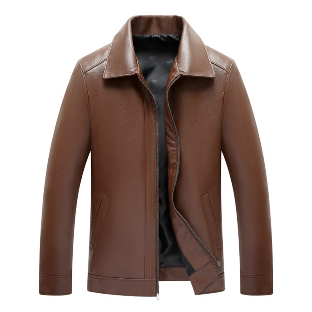 For Business Daily Wear Men Imitation Leather Jacket Men Imitation Leather Coat Imitation Leather Material Lapel Collar Design