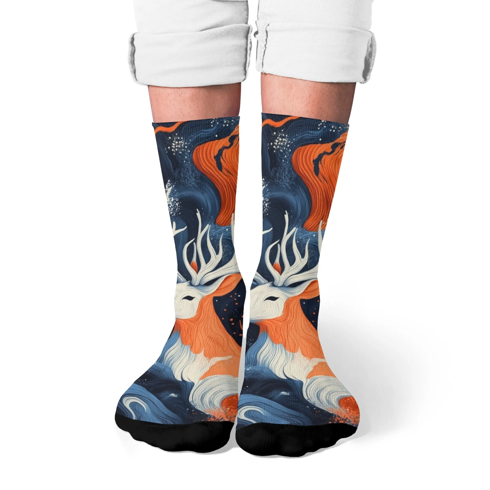 

Novelty Artistic Deer Crew Socks Vintage Streetwear Unisex Anti - Slip Soft ComfortablePerfect for Party Outdoor Sports
