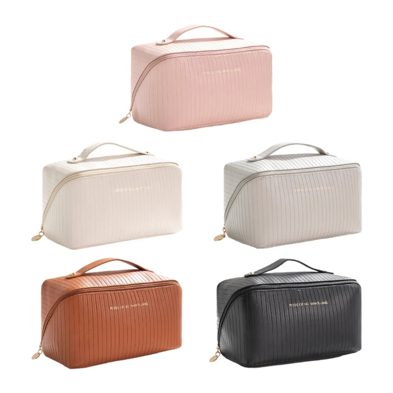 

Stylish Vertical Striped Makeup Bag for Travel and Daily Use PU Cosmetic Bags