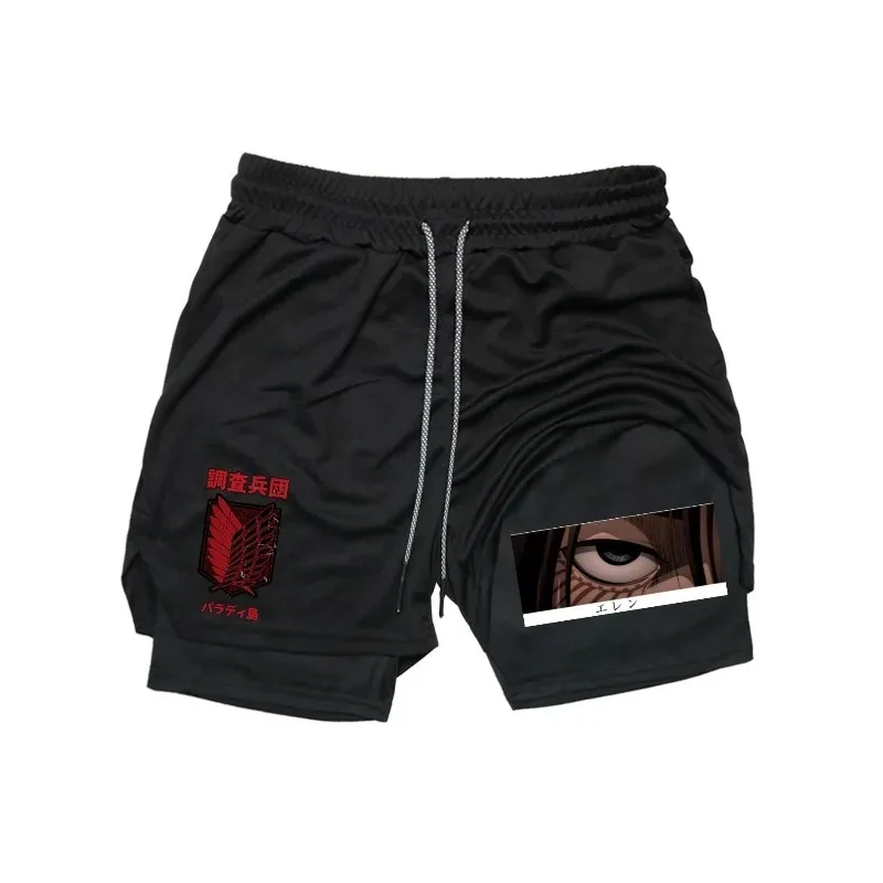 

Men Double-deck Shorts Gothic Shorts Summer Quick Drying Sports Running Fitness 2-In-1 Joggers Beach Short Athletic Activewear