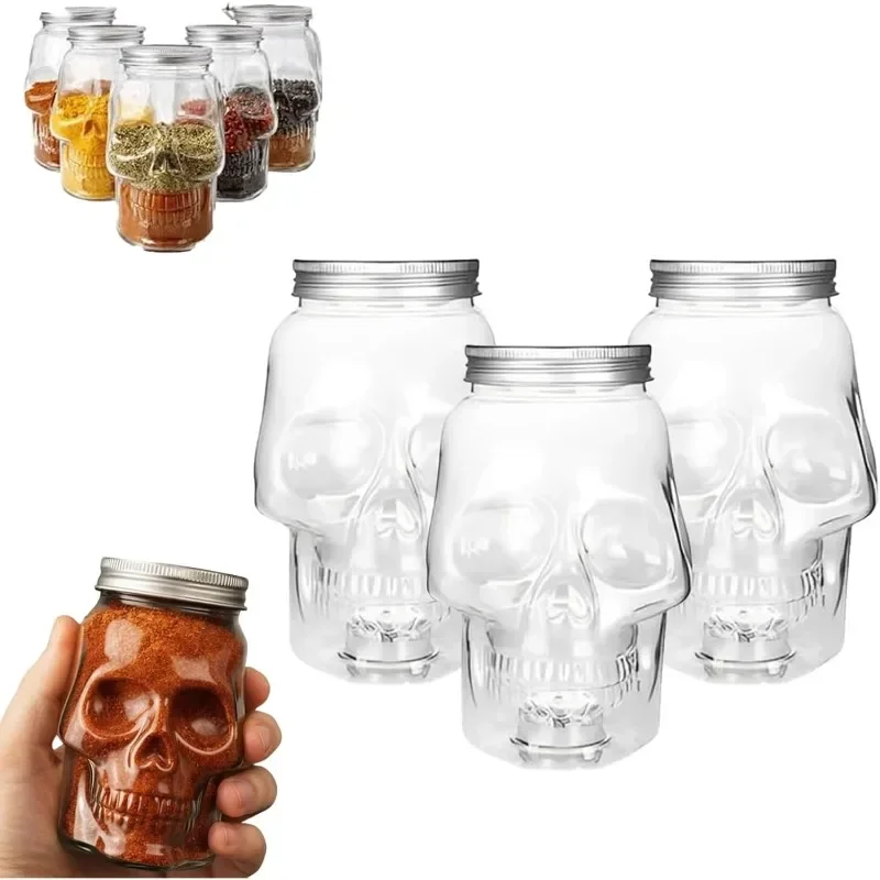Paquete de 6 Frascos de Plástico Transparentes con Forma de Calavera de Alta Calidad para Decoración del Hogar, Artículos de Decoración para Fiestas