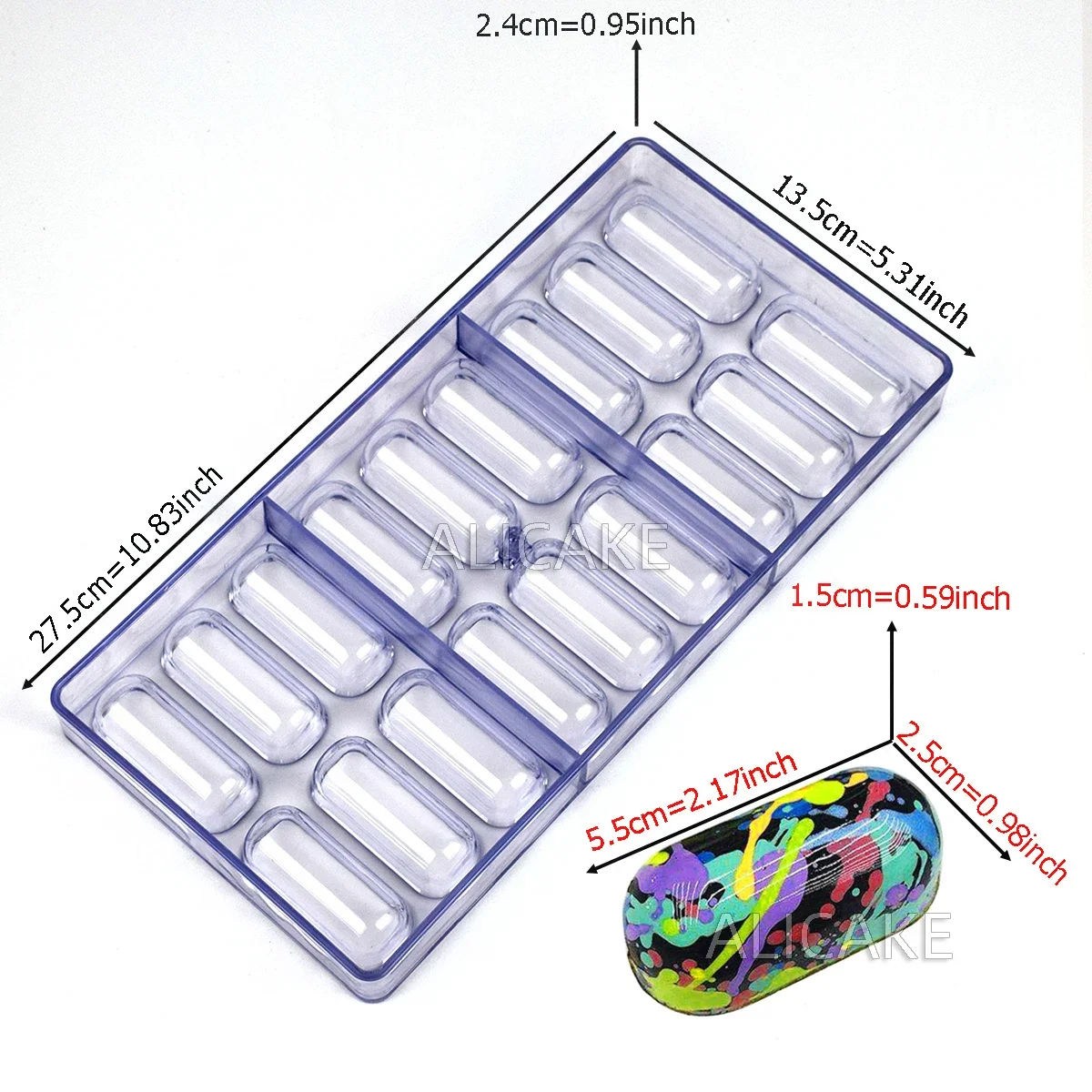 18 Cavity Polycarbonate Chocolate Mold, Capsule Oval Rectangle Bar Mould, Beginner Friendly Bonbon Confectionery Baking Tool